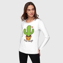 Лонгслив хлопковый женский Cactus: free hugs, цвет: белый — фото 2