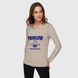 Лонгслив хлопковый женский MGU Moscow University, цвет: миндальный — фото 2