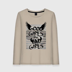 Лонгслив хлопковый женский Good girls are bad girls, цвет: миндальный