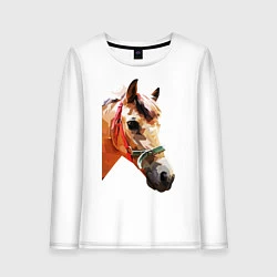 Лонгслив хлопковый женский Лошадь, цвет: белый