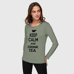 Лонгслив хлопковый женский Keep Calm & Drink Tea, цвет: авокадо — фото 2