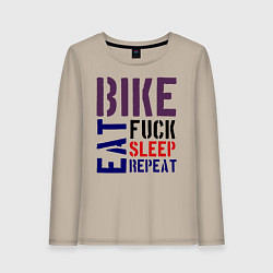 Лонгслив хлопковый женский Bike eat sleep repeat, цвет: миндальный