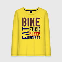 Лонгслив хлопковый женский Bike eat sleep repeat, цвет: желтый