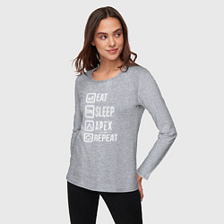 Лонгслив хлопковый женский Eat, Sleep, Apex, Repeat, цвет: меланж — фото 2