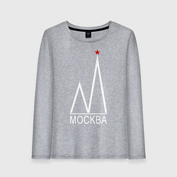 Лонгслив хлопковый женский Москва-белый логотип-2, цвет: меланж