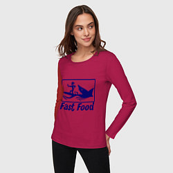 Лонгслив хлопковый женский Shark fast food, цвет: маджента — фото 2