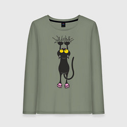Лонгслив хлопковый женский Висящий кот, цвет: авокадо