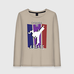 Лонгслив хлопковый женский Id rather do karate, цвет: миндальный