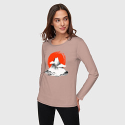 Лонгслив хлопковый женский Гора Фудзияма, цвет: пыльно-розовый — фото 2