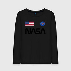 Лонгслив хлопковый женский NASA НАСА, цвет: черный