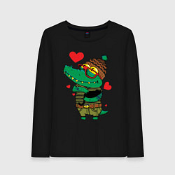Лонгслив хлопковый женский Модный крокодил, цвет: черный