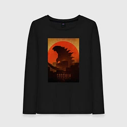 Лонгслив хлопковый женский Godzilla and red sun, цвет: черный