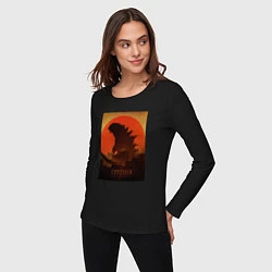 Лонгслив хлопковый женский Godzilla and red sun, цвет: черный — фото 2