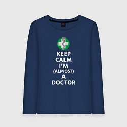 Лонгслив хлопковый женский Keep calm I??m a doctor, цвет: тёмно-синий