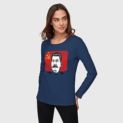 Лонгслив хлопковый женский Сталин и флаг СССР, цвет: тёмно-синий — фото 2