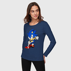 Лонгслив хлопковый женский SONIC, цвет: тёмно-синий — фото 2