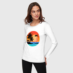 Лонгслив хлопковый женский Закат на море, цвет: белый — фото 2