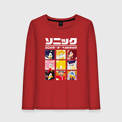 Лонгслив хлопковый женский Японский Sonic, цвет: красный
