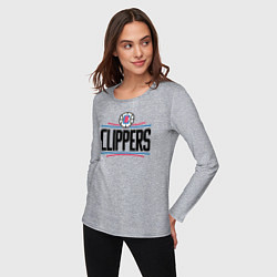 Лонгслив хлопковый женский Los Angeles Clippers 1, цвет: меланж — фото 2