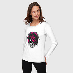 Лонгслив хлопковый женский Эмо череп, цвет: белый — фото 2