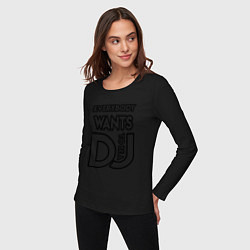 Лонгслив хлопковый женский Everybody Wants to be a Dj, цвет: черный — фото 2