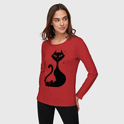 Лонгслив хлопковый женский Влюбленные коты (Кошка), цвет: красный — фото 2