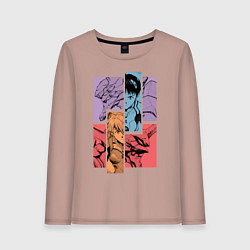 Лонгслив хлопковый женский Аска и Синдзи, Евангелион, цвет: пыльно-розовый