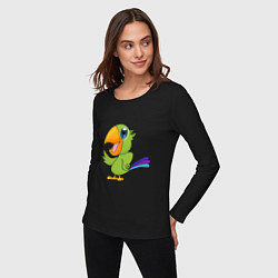 Лонгслив хлопковый женский Мексиканский Попугай, цвет: черный — фото 2