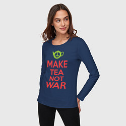 Лонгслив хлопковый женский Make tea not war, цвет: тёмно-синий — фото 2