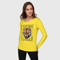Лонгслив хлопковый женский Опасная тигрица цвета желтый — фото 2