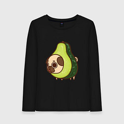 Лонгслив хлопковый женский Мопс-авокадо, цвет: черный