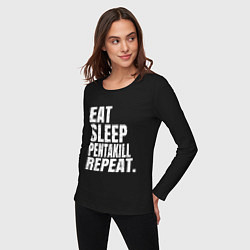 Лонгслив хлопковый женский EAT SLEEP PENTAKILL REPEAT, цвет: черный — фото 2