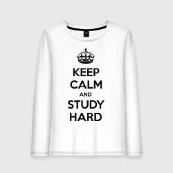 Лонгслив хлопковый женский Keep Calm & Study Hard, цвет: белый