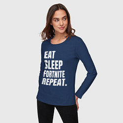 Лонгслив хлопковый женский EAT SLEEP FORTNITE REPEAT, цвет: тёмно-синий — фото 2