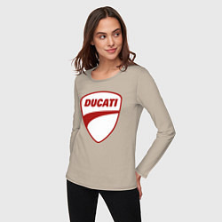Лонгслив хлопковый женский Ducati Logo Дукати Лого Z, цвет: миндальный — фото 2