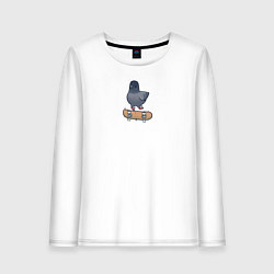 Лонгслив хлопковый женский Голубь скейтбордист, цвет: белый
