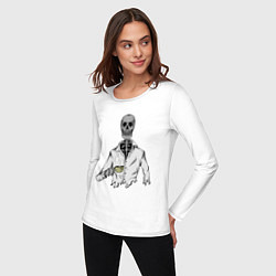Лонгслив хлопковый женский Скелет с кофе, цвет: белый — фото 2