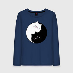 Лонгслив хлопковый женский Yin and Yang cats, цвет: тёмно-синий