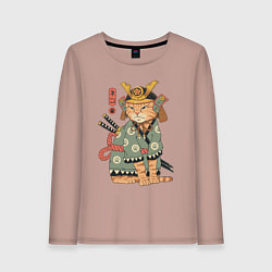 Лонгслив хлопковый женский Кот Самурай, цвет: пыльно-розовый