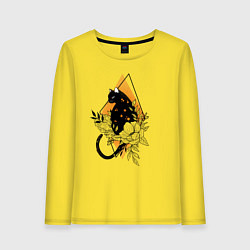 Лонгслив хлопковый женский Cat in flowers, цвет: желтый