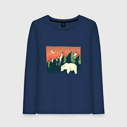 Лонгслив хлопковый женский Белый медведь пейзаж с горами, цвет: тёмно-синий
