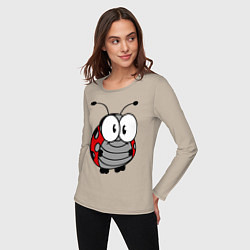 Лонгслив хлопковый женский Удивленная божья коровка, цвет: миндальный — фото 2