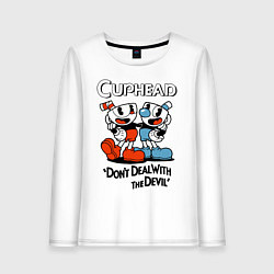 Лонгслив хлопковый женский Cuphead, Dont deal with devil, цвет: белый