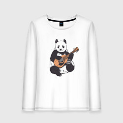 Лонгслив хлопковый женский Панда гитарист Panda Guitar, цвет: белый