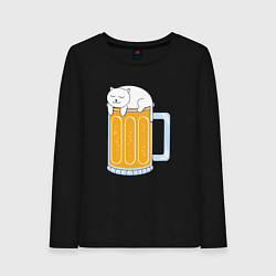 Лонгслив хлопковый женский Beer Cat, цвет: черный