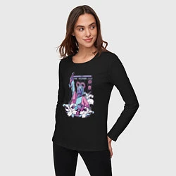 Лонгслив хлопковый женский Vaporwave Pixel Wizard Flowers, цвет: черный — фото 2