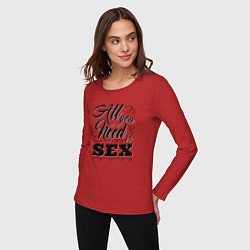 Лонгслив хлопковый женский All you need is SEX, цвет: красный — фото 2