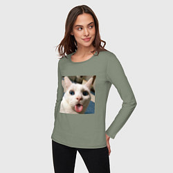 Лонгслив хлопковый женский Мем про кота, цвет: авокадо — фото 2