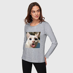 Лонгслив хлопковый женский Мем про кота, цвет: меланж — фото 2