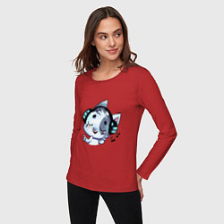 Лонгслив хлопковый женский Котик в наушниках, цвет: красный — фото 2